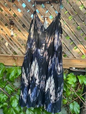 Ecote Black Tie-Dye Mini Dress with Ivory and Blush Accents